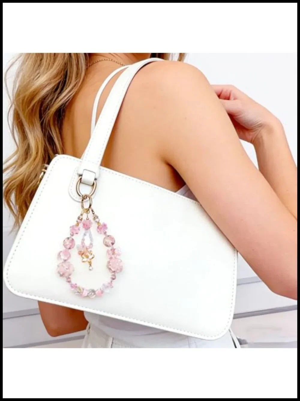 Rhinestone Bag Charm Chain with Heart Tassel Bow Beads Decorative Purse Charm